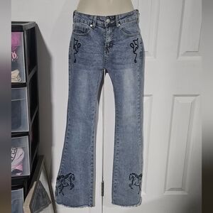BAMBOO Blue Embroidered Flare Jeans